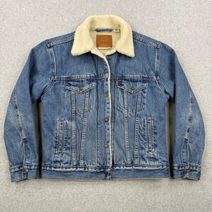 Levis Jacket Mens Small Blue Denim Sherpa Lined Trucker Type III Snap Button